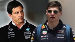 Mercedes-Teamchef Toto Wolff (li.) wird wohl auch in Zukunft auf seine aktuelle Fahrerpaarung setzen und nicht auf Max Verstappen. (Bild: Krone KREATIV/APA/AFP/Fadel SENNA, GEPA Pictures)