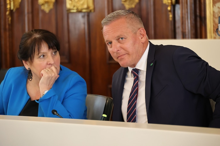 Landeshauptmann Mario Kunasek (FPÖ) und seine Stellvertreterin Manuela Khom (ÖVP) 